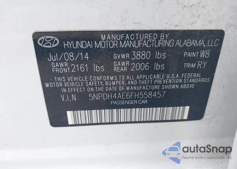2015 Hyundai Elantra Se from USA, damaged, VIN 5NPDH4AE6FH558457